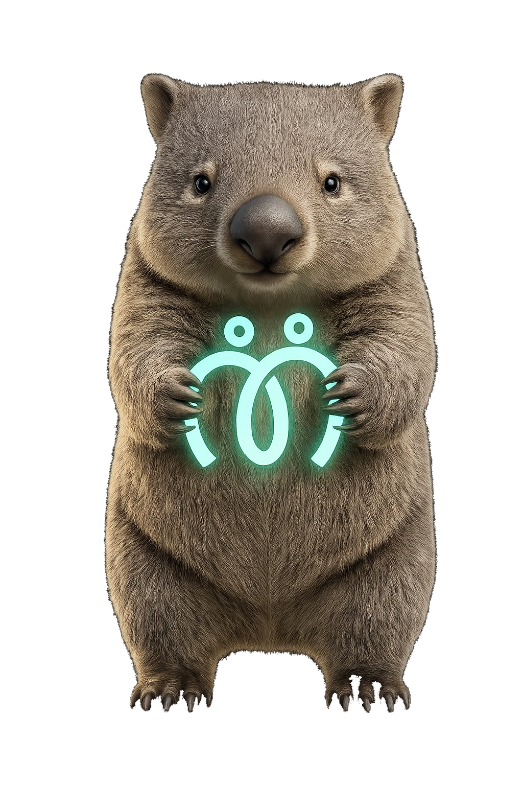 Merger ambassador wombat mascot holding the Merger logo